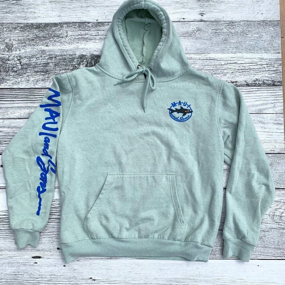 Maui and Sons Hoodie M Aqua Blue Pullover Surf Beach Sweatshirt